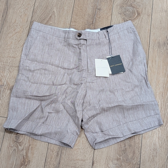 $645 Mens Brett Johnson Pleated Linen Shorts Sander 54 US 38 - Picture 1 of 9
